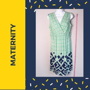 🍼 MATERNAL AMERICA • Medium maternity dress green blue casual dressy sleeveless